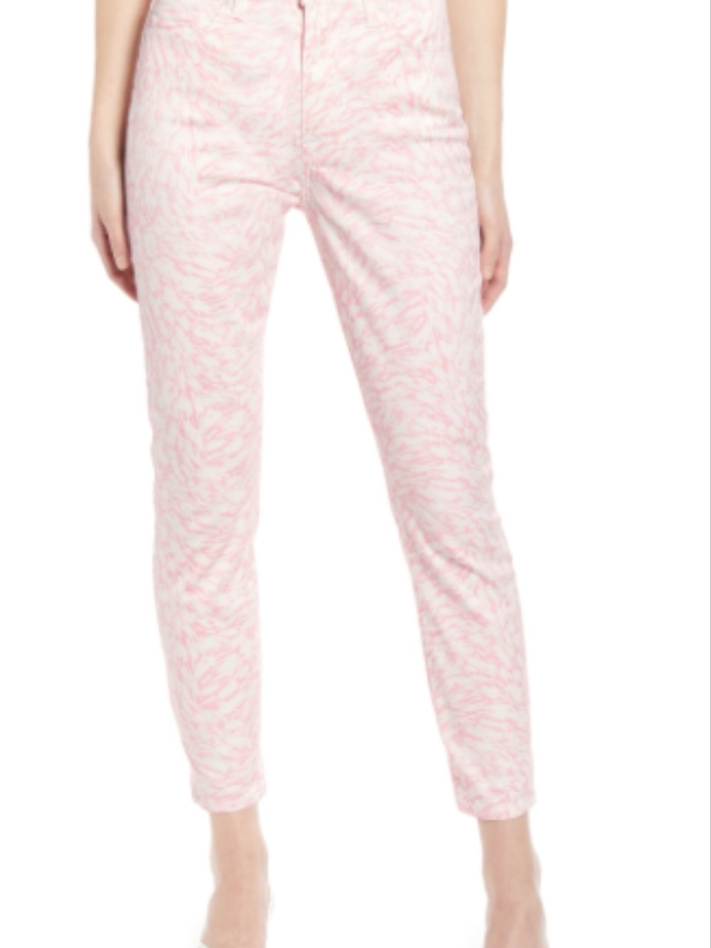 7 For All Mankind High Waist Ankle Skinny Jean in Abstract Pink Print - Size 28